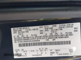 2014 Ford Escape SE with VIN 1FMCU9GXXEUD40924, listed as a IAAI auction lot 42230156 with 190,238 mi miles and . Bid and sale history available at DreamBid. Image 9.