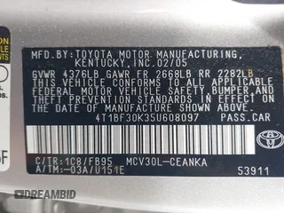 2005 Toyota Camry LE with VIN 4T1BF30K35U608097, listed as a IAAI auction lot 41908838 with 75,601 mi miles and . Bid and sale history available at DreamBid. Image 9.