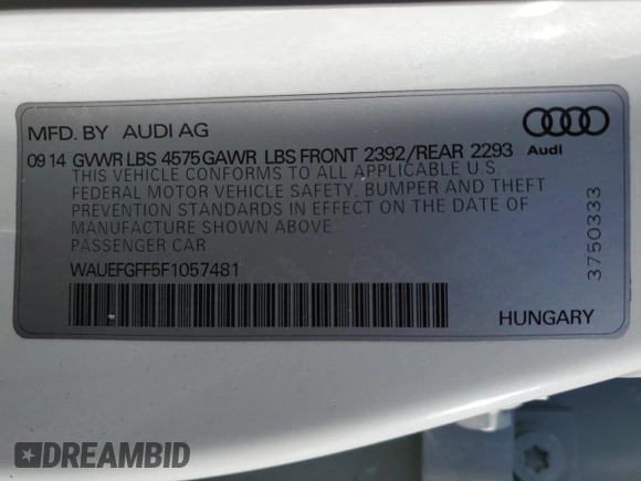 2015 Audi A3 2.0T Premium Plus with VIN WAUEFGFF5F1057481, listed as a Copart auction lot 78165823 with 64,494 mi miles. Bid and sale history available at carsss.com. Image 12.