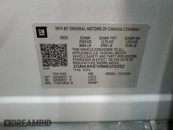 2021 Chevrolet Equinox LT with VIN 2GNAXKEV0M6105352, listed as a Copart auction lot 53727575 with 79,571 mi miles and Clean Title. Bid and sale history available at DreamBid. Image 13.