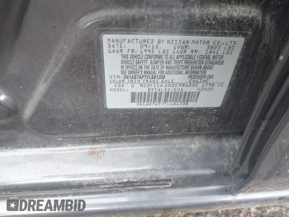 2015 Nissan Sentra SR with VIN 3N1AB7AP7FL681338, listed as a IAAI auction lot 42127054 with 66,787 mi miles and . Bid and sale history available at DreamBid. Image 9.