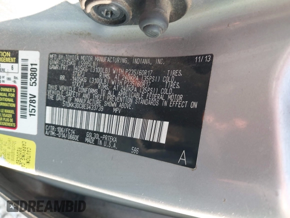 2014 Toyota Sienna LE AAS z VIN 5TDKK3DC8ES433739, wystawiony jako IAAI lot #42680907 z przebiegiem 188 589 mil mil oraz . Historia ofert i sprzedaży dostępna na DreamBid. Obrazek 9.