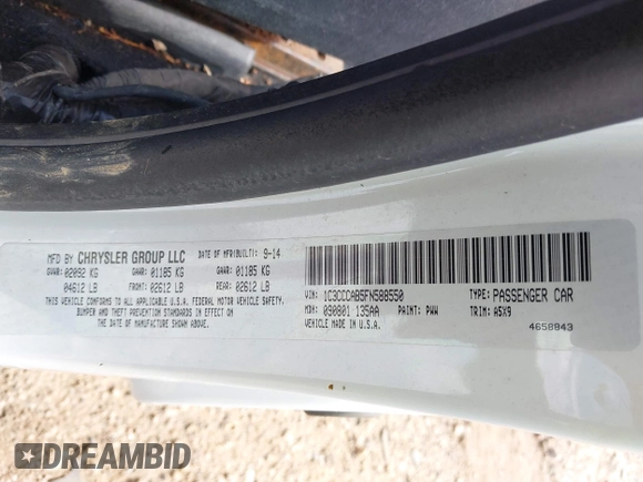 2015 Chrysler 200 Limited with VIN 1C3CCCAB5FN588550, listed as a IAAI auction lot 42192764 with 126,191 mi miles and . Bid and sale history available at DreamBid. Image 9.