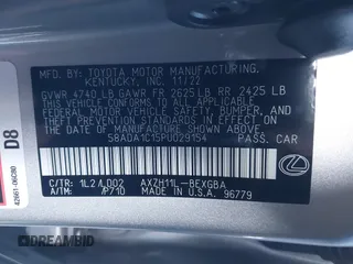 2023 Lexus ES with VIN 58ADA1C15PU029154, listed as a IAAI auction lot 41232311 with 15,900 mi miles. Bid and sale history available at carsss.com. Image 9.
