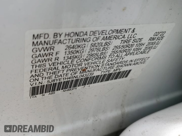 2022 Acura MDX w/Technology Package with VIN 5J8YE1H45NL043239, listed as a Copart auction lot 47295685 with 40,427 mi miles and Salvage Title. Bid and sale history available at carsss.com. Image 13.