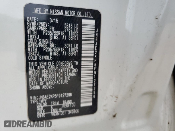 2015 Nissan Quest SV with VIN JN8AE2KP5F9127296, listed as a Copart auction lot 51836405 with 133,399 mi miles and Clean Title. Bid and sale history available at carsss.com. Image 14.