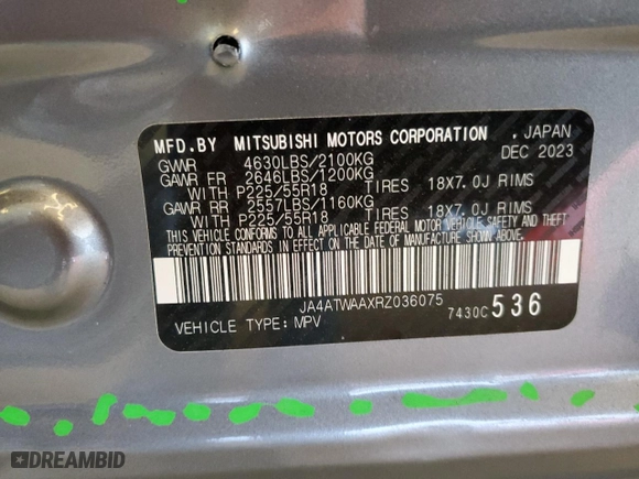 2024 Mitsubishi Eclipse Cross SE with VIN JA4ATWAAXRZ036075, listed as a Copart auction lot 46669225 with 5314 miles and Salvage Title. Bid and sale history available at carsss.com. Image 13.