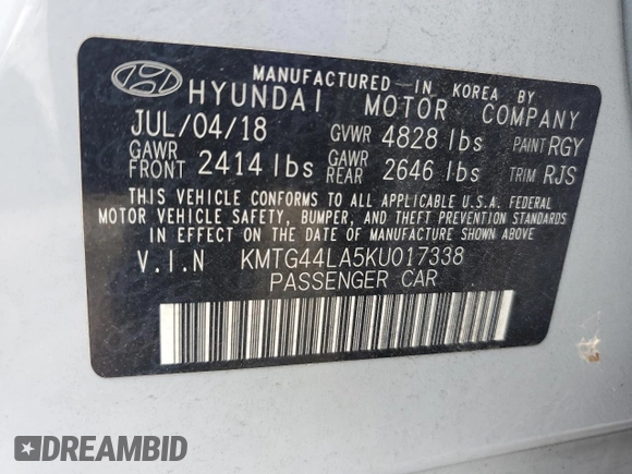 2019 Genesis G70 2.0T Advanced with VIN KMTG44LA5KU017338, listed as a Copart auction lot 68051814 with 58,375 mi miles and Salvage Title. Bid and sale history available at carsss.com. Image 12.