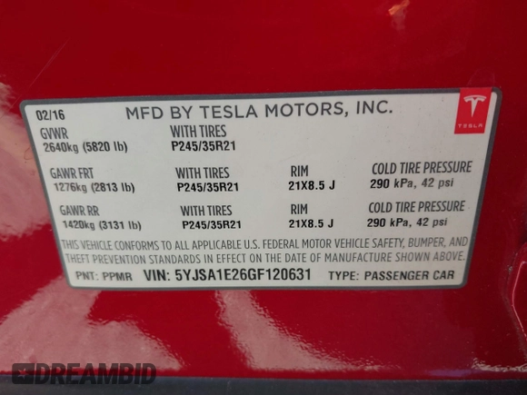 2016 Tesla Model S 90D с VIN 5YJSA1E26GF120631, выставлен на аукционе IAAI как лот 42249326 с пробегом 84 491 миль миль и . История ставок и продаж доступна на DreamBid. Изображение 9.