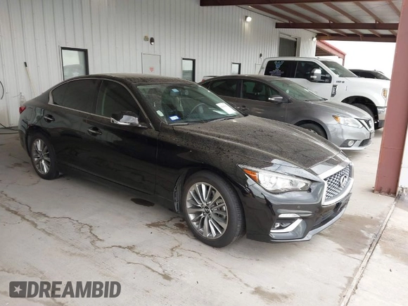 2023 Infiniti Q50 Luxe with VIN JN1EV7BPXPM512588, listed as a IAAI auction lot 41819661 with 30,817 mi miles and . Bid and sale history available at DreamBid. Image 1.