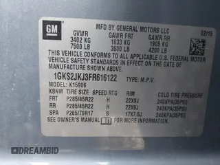 2015 GMC Yukon XL Denali with VIN 1GKS2JKJ3FR616122, listed as a IAAI auction lot 41415642 with Not Provided miles and . Bid and sale history available at DreamBid. Image 9.
