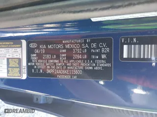 2019 Kia Forte LXS with VIN 3KPF24AD6KE115600, listed as a IAAI auction lot 41703976 with 112,383 mi miles. Bid and sale history available at carsss.com. Image 9.