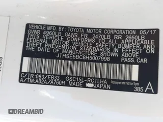 2017 Lexus RC 350 z VIN JTHSE5BC8H5007998, wystawiony jako IAAI lot #42382493 z przebiegiem 31 436 mil mil oraz . Historia ofert i sprzedaży dostępna na DreamBid. Obrazek 11.