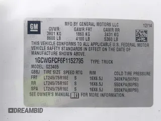 2015 Chevrolet Express Cargo Van with VIN 1GCWGFCF6F1152795, listed as a IAAI auction lot 41912147 with 101,265 mi miles. Bid and sale history available at carsss.com. Image 9.