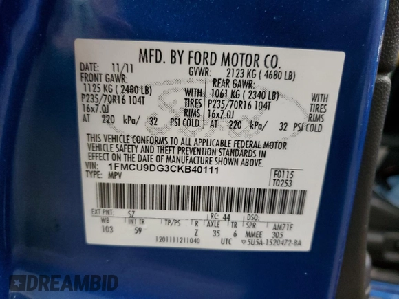 2012 Ford Escape XLT z VIN 1FMCU9DG3CKB40111, wystawiony jako Copart lot #52329085 z przebiegiem 106 114 mil mil oraz Czysty tytuł • Clean title. Historia ofert i sprzedaży dostępna na DreamBid. Obrazek 13.