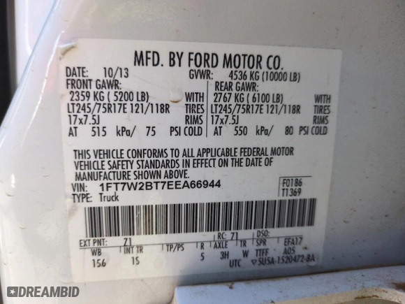 2014 Ford Super Duty F-250 SRW XL with VIN 1FT7W2BT7EEA66944, listed as a Copart auction lot 49853625 with 212,642 mi miles and Salvage Title. Bid and sale history available at carsss.com. Image 12.