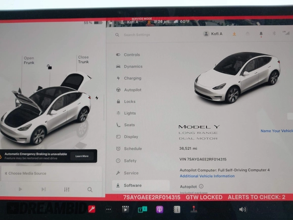 2024 Tesla Model Y Long Range with VIN 7SAYGAEE2RF014315, listed as a IAAI auction lot 42053183 with 36,521 mi miles and . Bid and sale history available at DreamBid. Image 7.