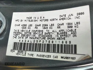 2007 Mitsubishi Eclipse GS with VIN 4A3AL25F27E011869, listed as a Copart auction lot 83531284 with 140,006 mi miles and Clean Title. Bid and sale history available at carsss.com. Image 10.
