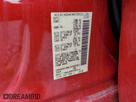 2011 Nissan Titan S with VIN 1N6AA0EC0BN308082, listed as a Copart auction lot 52903125 with 138,534 mi miles and Clean Title. Bid and sale history available at carsss.com. Image 13.