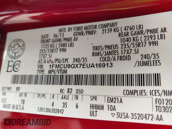 2014 Ford Escape SE с VIN 1FMCU9GX7EUA16913, выставлен на аукционе IAAI как лот 42413711 с пробегом 103 143 миль миль и . История ставок и продаж доступна на DreamBid. Изображение 9.