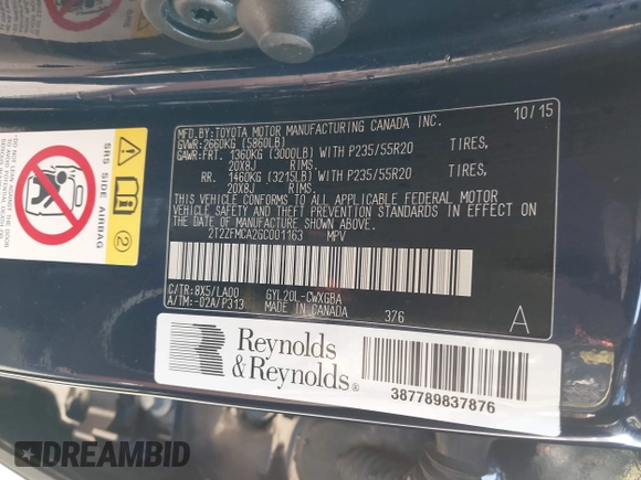 2016 Lexus RX with VIN 2T2ZFMCA2GC001163, listed as a IAAI auction lot 41349745 with 191,916 mi miles and . Bid and sale history available at DreamBid. Image 9.