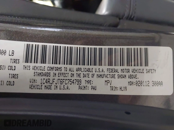 2015 Jeep Grand Cherokee Summit with VIN 1C4RJFJT6FC754799, listed as a IAAI auction lot 41699124 with 124,206 mi miles and . Bid and sale history available at DreamBid. Image 9.