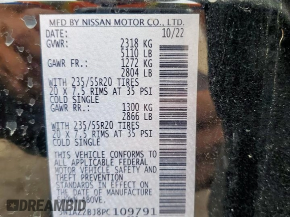 2023 Nissan Murano SV z VIN 5N1AZ2BJ8PC109791, wystawiony jako Copart lot #60996065 z przebiegiem 20 359 mil mil oraz Szkoda całkowita • Salvage title. Historia ofert i sprzedaży dostępna na DreamBid. Obrazek 13.