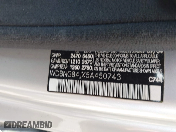 2005 Mercedes-Benz S 500 with VIN WDBNG84JX5A450743, listed as a IAAI auction lot 42740185 with 192,335 mi miles and . Bid and sale history available at DreamBid. Image 9.