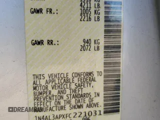 2015 Nissan Altima 2.5 SL with VIN 1N4AL3APXFC221031, listed as a Copart auction lot 53296375 with 168,931 mi miles and Salvage Title. Bid and sale history available at carsss.com. Image 13.