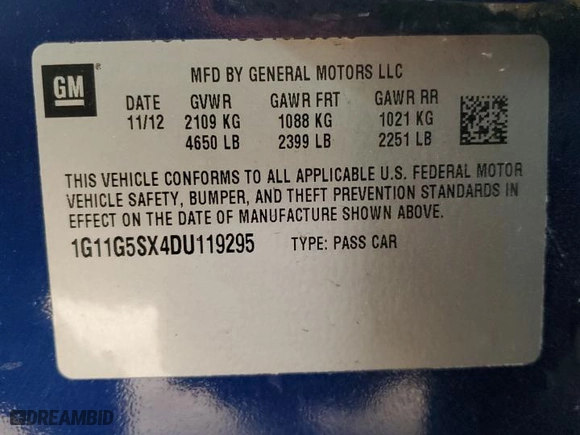 2013 Chevrolet Malibu LT with VIN 1G11G5SX4DU119295, listed as a Copart auction lot 42644585 with 124,248 mi miles and Salvage Title. Bid and sale history available at carsss.com. Image 14.