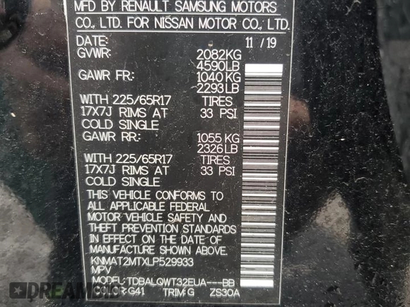 2020 Nissan Rogue SV with VIN KNMAT2MTXLP529933, listed as a Copart auction lot 51742125 with 80,764 mi miles and Non repairable. Bid and sale history available at DreamBid. Image 16.