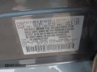 2020 Nissan Sentra SV with VIN 3N1AB8CV6LY216243, listed as a IAAI auction lot 41590560 with 33,071 mi miles. Bid and sale history available at carsss.com. Image 9.