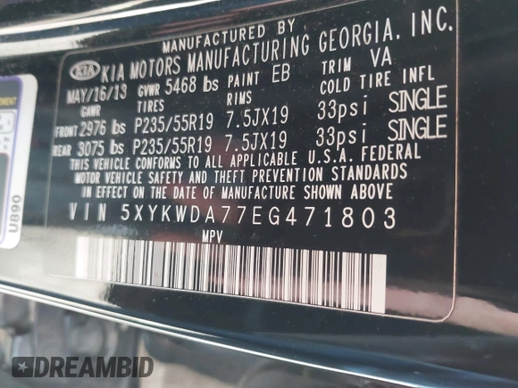 2014 Kia Sorento SX Limited with VIN 5XYKWDA77EG471803, listed as a IAAI auction lot 41682414 with 156,220 mi miles. Bid and sale history available at carsss.com. Image 8.