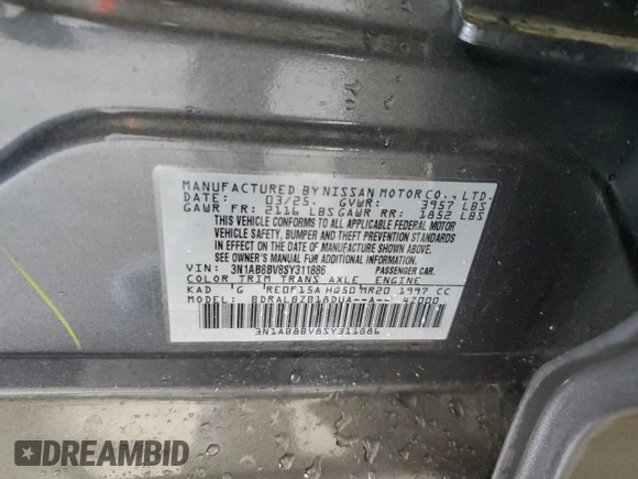 2025 Nissan Sentra S with VIN 3N1AB8BV8SY311886, listed as a Copart auction lot 55288745 with 4,048 mi miles and Clean Title. Bid and sale history available at DreamBid. Image 12.