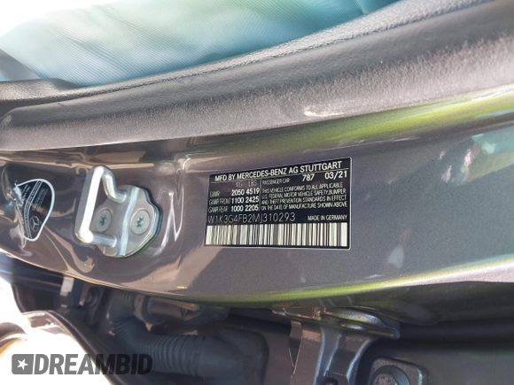 2021 Mercedes-Benz A 220 with VIN W1K3G4FB2MJ310293, listed as a IAAI auction lot 42205413 with 50,365 mi miles and . Bid and sale history available at DreamBid. Image 9.
