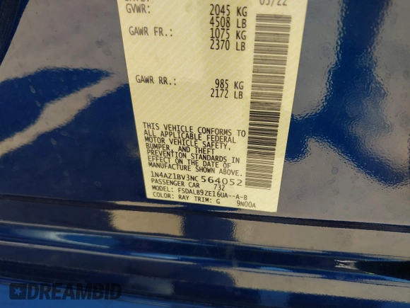 2022 Nissan LEAF S z VIN 1N4AZ1BV3NC564052, wystawiony jako IAAI lot #42146270 z przebiegiem 40 954 mil mil oraz . Historia ofert i sprzedaży dostępna na DreamBid. Obrazek 9.