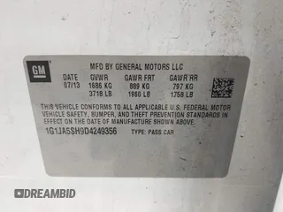 2013 Chevrolet Sonic LS with VIN 1G1JA5SH9D4249356, listed as a IAAI auction lot 42373352 with 151,337 mi miles and . Bid and sale history available at DreamBid. Image 9.