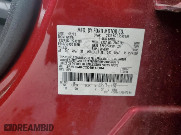 2013 Ford Edge Limited with VIN 2FMDK4KCXDBB12184, listed as a Copart auction lot 49452405 with 141,413 mi miles and Salvage Title. Bid and sale history available at carsss.com. Image 13.