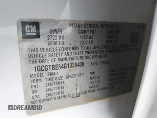 2016 Chevrolet Colorado 4WD WT with VIN 1GCGTBE34G1330488, listed as a IAAI auction lot 41500876 with 209,598 mi miles. Bid and sale history available at carsss.com. Image 9.