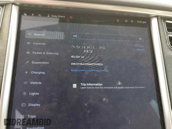 2013 Tesla Model S с VIN 5YJSA1DN9DFP01855, выставлен на аукционе Copart как лот 51257955 с пробегом 187 251 миль миль и Чистый • Clean title. История ставок и продаж доступна на DreamBid. Изображение 9.