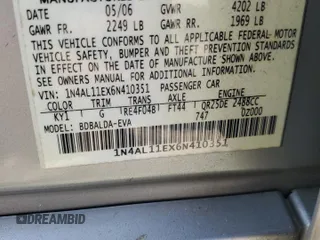 2006 Nissan Altima S with VIN 1N4AL11EX6N410351, listed as a Copart auction lot 60219105 with 116,088 mi miles and Salvage title. Bid and sale history available at DreamBid. Image 13.