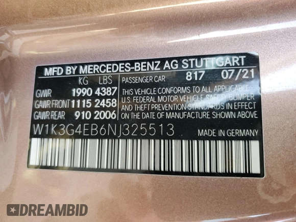 2022 Mercedes-Benz A 220 with VIN W1K3G4EB6NJ325513, listed as a Copart auction lot 45396145 with 49,115 mi miles and Salvage Title. Bid and sale history available at DreamBid. Image 12.