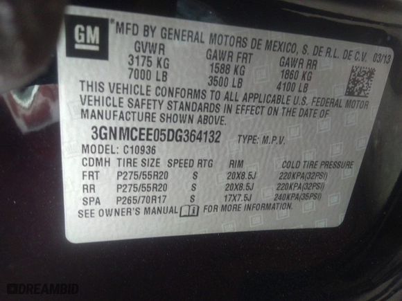 2013 Chevrolet Avalanche LS with VIN 3GNMCEE05DG364132, listed as a IAAI auction lot 41385609 with 144,007 mi miles. Bid and sale history available at carsss.com. Image 8.