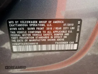 2014 Volkswagen Passat S w/Nav with VIN 1VWAP7A37EC009010, listed as a Copart auction lot 51752695 with 306,304 mi miles and Salvage Title. Bid and sale history available at carsss.com. Image 12.