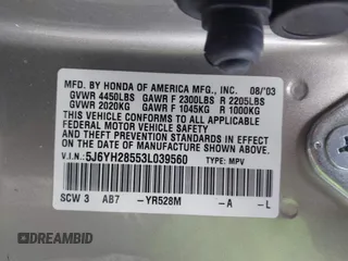 2003 Honda Element EX with VIN 5J6YH28553L039560, listed as a IAAI auction lot 42055221 with 182,383 mi miles and . Bid and sale history available at DreamBid. Image 9.