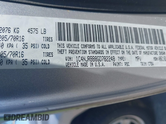 2016 Jeep Patriot Sport with VIN 1C4NJRBB8GD782248, listed as a IAAI auction lot 42087881 with 130,016 mi miles and . Bid and sale history available at carsss.com. Image 9.