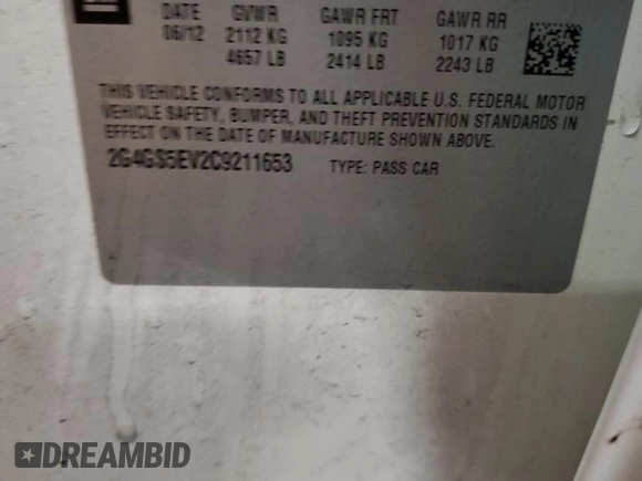 2012 Buick Regal Turbo Premium 1 с VIN 2G4GS5EV2C9211653, выставлен на аукционе Copart как лот 88463435 с пробегом Не указан миль и Списание • Salvage title. История ставок и продаж доступна на DreamBid. Изображение 13.
