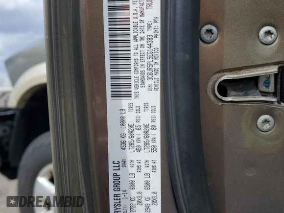 2014 Ram 2500 Longhorn with VIN 3C6UR5PL5EG144383, listed as a Copart auction lot 50025555 with 133,925 mi miles and Salvage Title. Bid and sale history available at carsss.com. Image 13.