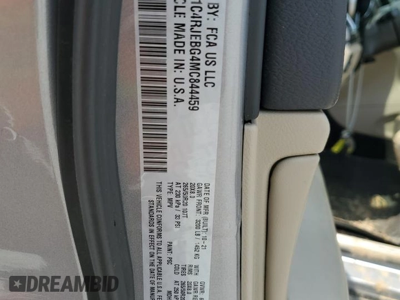2021 Jeep Grand Cherokee Limited with VIN 1C4RJEBG4MC844459, listed as a Copart auction lot 58844255 with 52,580 mi miles and Salvage title. Bid and sale history available at DreamBid. Image 13.