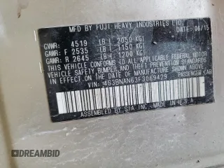 2015 Subaru Legacy Limited с VIN 4S3BNAN63F3069429, выставлен на аукционе Copart как лот 54434925 с пробегом 85 653 миль миль и Списание • Salvage title. История ставок и продаж доступна на DreamBid. Изображение 13.